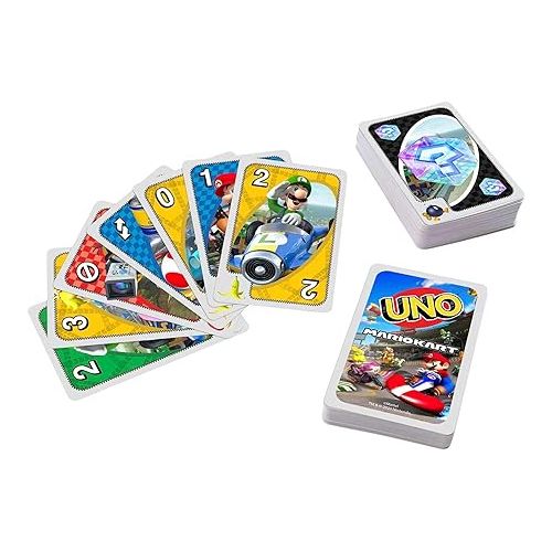 마텔 Mattel Games ?UNO Mario Kart Card Game for Kids, Adults, Family and Game Night with Special Rule for 2-10 Players