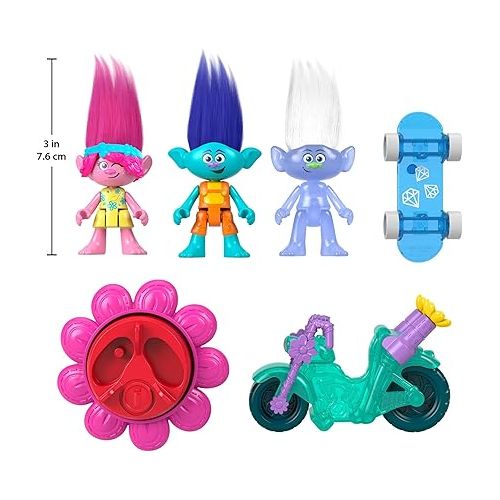 마텔 Fisher-Price Imaginext DreamWorks Trolls Toy Sparkle & Roll Pack, Poppy Branch and Guy Diamond Figures and Vehicles Set, Ages 3-8 Years