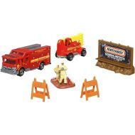 Matchbox Collectors Die-Cast Hitch and Haul 70 Years Anniversary Playset - MBX Fire Rescue Fire ~ Hazard Squad Engine and Mobile Light Truck with Accessories and Figures ~ HLM24 5/9