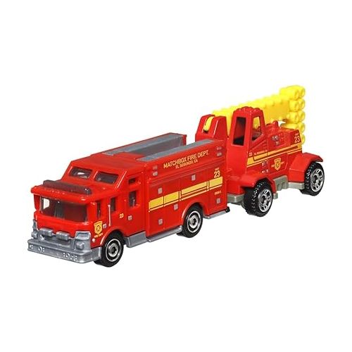 마텔 Matchbox Collectors Die-Cast Hitch and Haul 70 Years Anniversary Playset - MBX Fire Rescue Fire ~ Hazard Squad Engine and Mobile Light Truck with Accessories and Figures ~ HLM24 5/9