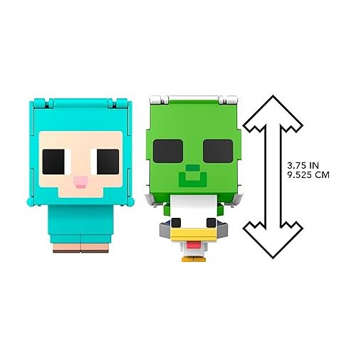 마텔 Mattel Minecraft Flippin’ Figs Sheep & Chicken Figures 2-Pack with 2-in-1 Fidget Play, Large Heads & Pixelated Design