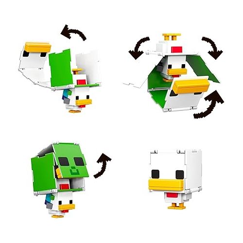 마텔 Mattel Minecraft Flippin’ Figs Sheep & Chicken Figures 2-Pack with 2-in-1 Fidget Play, Large Heads & Pixelated Design