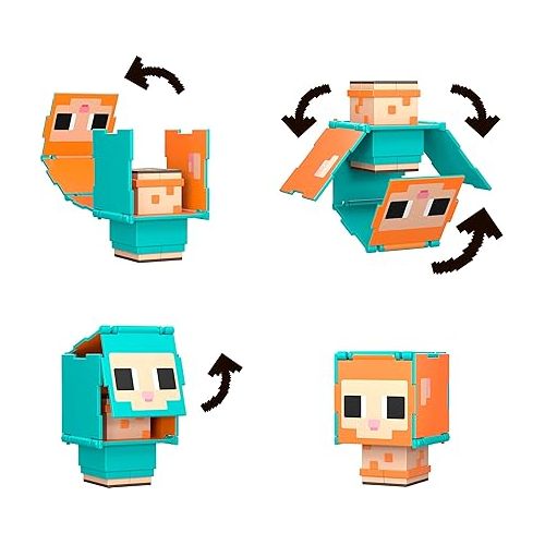 마텔 Mattel Minecraft Flippin’ Figs Sheep & Chicken Figures 2-Pack with 2-in-1 Fidget Play, Large Heads & Pixelated Design