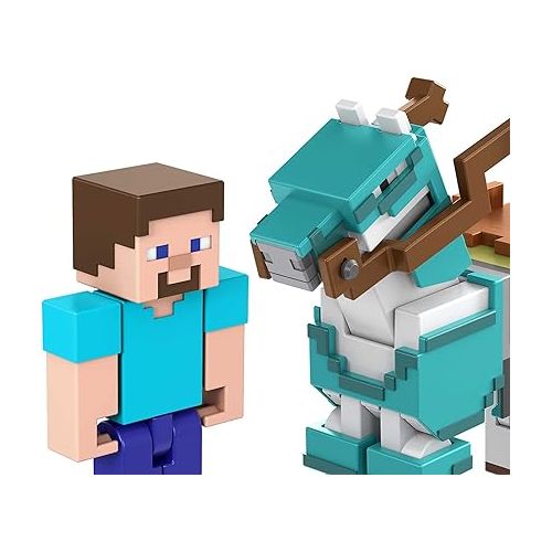 마텔 Mattel Minecraft Action Figure 2-Pack with Skeleton & Trap Horse Collectible Figures & Accessories, 3.25-in Scale Toy Set