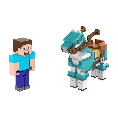 마텔 Mattel Minecraft Action Figure 2-Pack with Skeleton & Trap Horse Collectible Figures & Accessories, 3.25-in Scale Toy Set