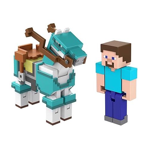 마텔 Mattel Minecraft Action Figure 2-Pack with Skeleton & Trap Horse Collectible Figures & Accessories, 3.25-in Scale Toy Set