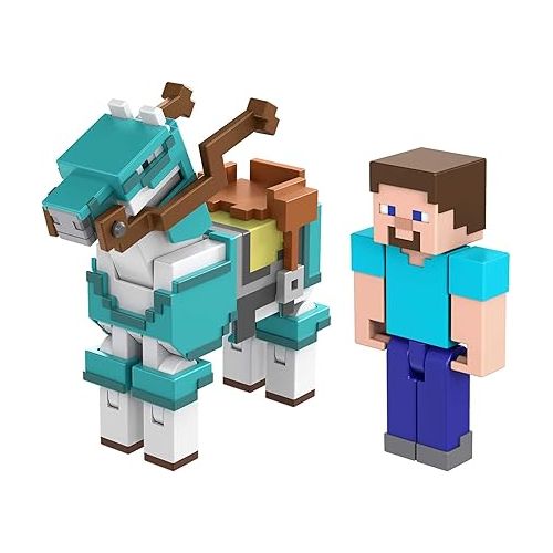 마텔 Mattel Minecraft Action Figure 2-Pack with Skeleton & Trap Horse Collectible Figures & Accessories, 3.25-in Scale Toy Set