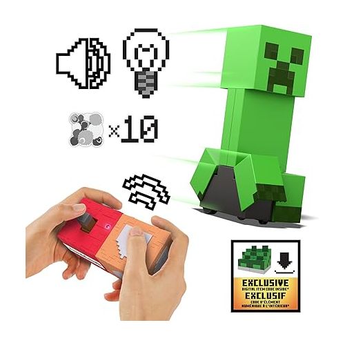 마텔 Mattel Minecraft Exploding RC Creeper with Lights & Sounds, 10 Explosion Particles, Game-Authentic Movement & DLC Code