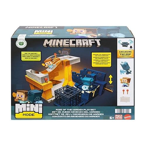 마텔 Mattel Minecraft Mini Mode Playset, Rise of the Warden Set with 2 Minis including Steve & Warden Figures & DLC Code