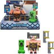 Mattel Minecraft Legends Action Figure 2-Pack, Creeper vs Piglin Bruiser Set, Attack & React Collectible Toys, 3.25-inch