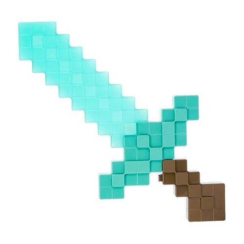 마텔 Mattel Minecraft Enchanted Diamond Sword with Lights & Sounds. Life-Size Role-Play Toy & Costume Accessory