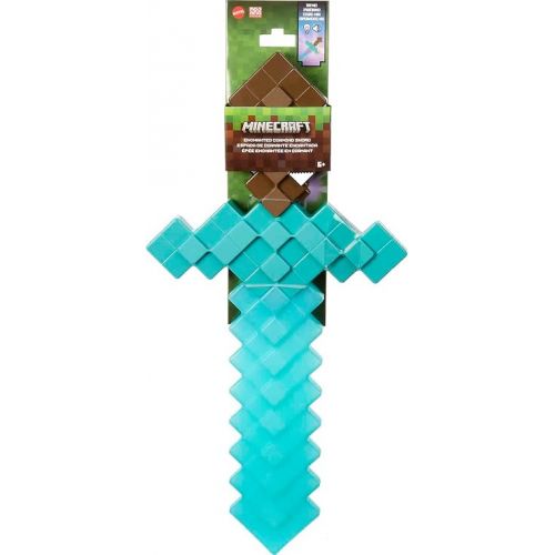 마텔 Mattel Minecraft Enchanted Diamond Sword with Lights & Sounds. Life-Size Role-Play Toy & Costume Accessory