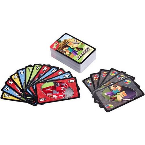 마텔 Mattel Games UNO Minecraft Card Game Videogame-Themed Collectors Deck 112 Cards with Character Images, for Fans Ages 7 Years Old & Up