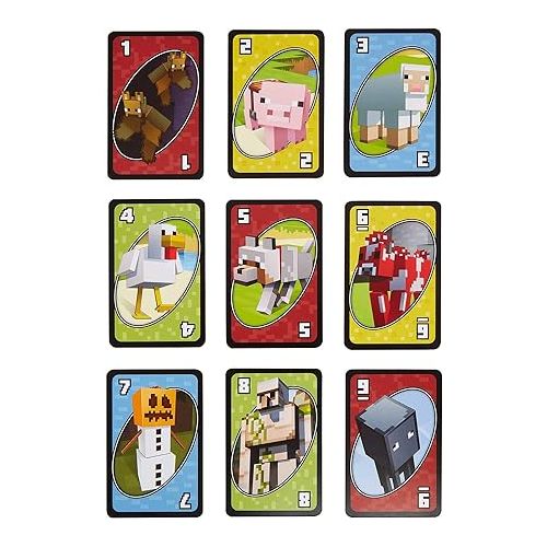 마텔 Mattel Games UNO Minecraft Card Game Videogame-Themed Collectors Deck 112 Cards with Character Images, for Fans Ages 7 Years Old & Up