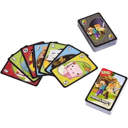 마텔 Mattel Games UNO Minecraft Card Game Videogame-Themed Collectors Deck 112 Cards with Character Images, for Fans Ages 7 Years Old & Up