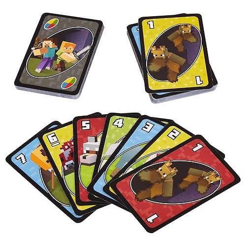 마텔 Mattel Games UNO Minecraft Card Game Videogame-Themed Collectors Deck 112 Cards with Character Images, for Fans Ages 7 Years Old & Up