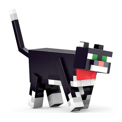 마텔 Mattel Minecraft Diamond Level Tuxedo Cat Action Figure with 4 Accessories, 5.5-in Collector Scale & Pixelated Design