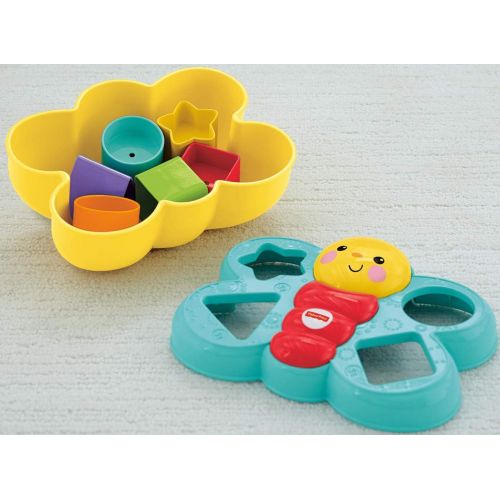 마텔 Fisher-Price Butterfly Shape Sorter, Six chunky, colorful shapes to sort  and help baby’s fine motor skills take flight