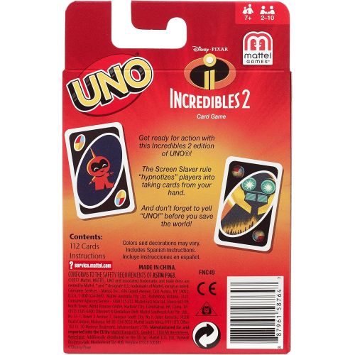 마텔 Mattel Games UNO Disney and Pixar’s Incredibles 2 Card Game with 112 Cards and Instructions, Great Gift for Kids 7 Years and Older