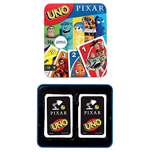 마텔 Mattel Games UNO Pixar 25th Anniversary Card Game with 112 Cards & Instructions in Storage Tin for Players 7 Years & Older, Gift for Kid, Family & Adult Game Night [Amazon Exclusive]