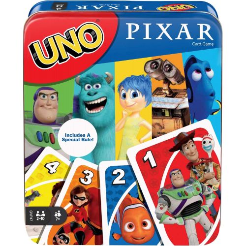 마텔 Mattel Games UNO Pixar 25th Anniversary Card Game with 112 Cards & Instructions in Storage Tin for Players 7 Years & Older, Gift for Kid, Family & Adult Game Night [Amazon Exclusive]