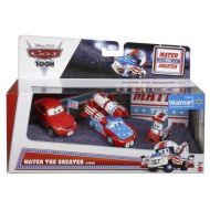 Mattel Disney/Pixar Cars, Toon Exclusive Die Cast, Mater the Greater 3 Pack (Big Fan, Daredevil Lightning McQueen with Teeth, and Lug with Banner), 1:55 Scale