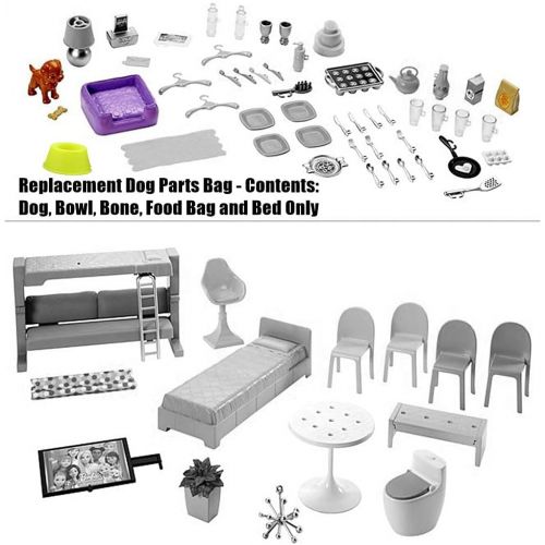 마텔 Mattel Replacement Parts for Barbie Dollhouse Series - Barbie Dreamhouse - FHY73 - Replacement Dog, Bowl, Bone, Food Bag and Bed