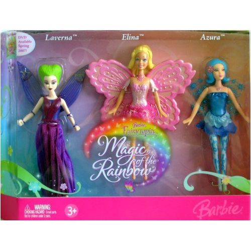 마텔 Mattel Barbie Fairytopia Magic of the Rainbow Mini Dolls 3 Pack include Laverna, Elina, and Azura appx 4 tall