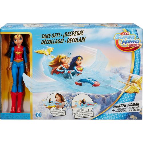 마텔 DC Super Hero Girls Super Hero Girls WONDER WOMAN Action DOLL & INVISIBLE JET Playset w ROLLING WHEELS & Shooting PROJECTILE