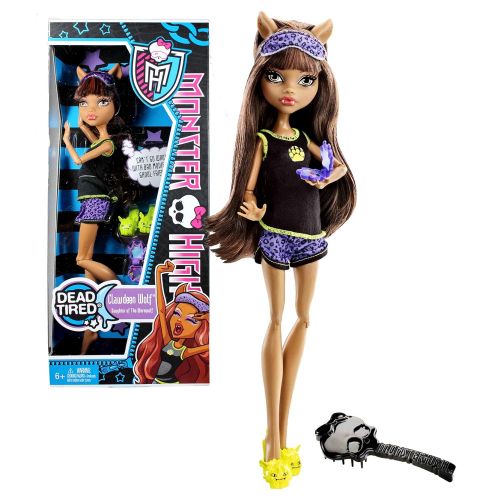 마텔 Mattel Year 2010 Monster High Dead Tired Series 10 Inch Doll - Clawdeen Wolf Daughter of The Werewolf with Pair of Slippers, Compact Powder Case, Hairbrush and Doll Stand (X4516)