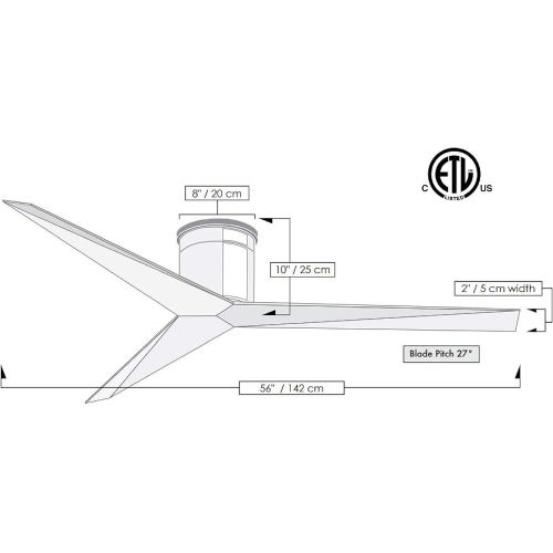  Matthews Fan Company Matthews EKH-WH-WH Eliza 56 Outdoor/Indoor Damp Locations Hugger Ceiling Fan with Remote Control & Wall Control, 3 Blades, Gloss White