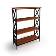 Matts Global Pitchfork 4-Tier Bookcase-Metal and Wood Design for Durability-Spacious Shelf Offers Plenty of Room for Display (Cherry/Black)