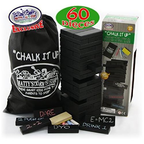  [아마존베스트]Matty's Mattys Toy Stop Chalk It Up Design Your Own 60pc XL Wooden Tower Deluxe Stacking Game