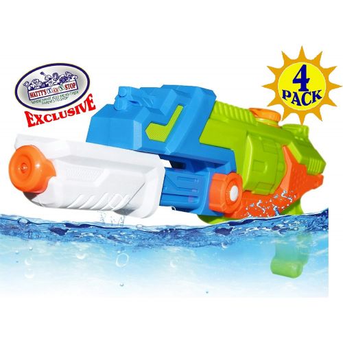  Mattys Toy Stop 15 Water Blasters (Soakers) Featuring Pump Action, 36oz Water Capacity, Easy Fill Spout & 24ft Distance Deluxe Battle Bundle - 4 Pack (Assorted Style & Colors)