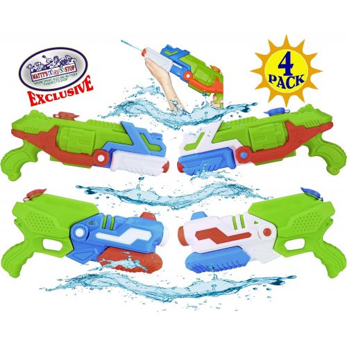  Mattys Toy Stop 15 Water Blasters (Soakers) Featuring Pump Action, 36oz Water Capacity, Easy Fill Spout & 24ft Distance Deluxe Battle Bundle - 4 Pack (Assorted Style & Colors)