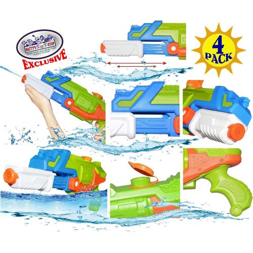  Mattys Toy Stop 15 Water Blasters (Soakers) Featuring Pump Action, 36oz Water Capacity, Easy Fill Spout & 24ft Distance Deluxe Battle Bundle - 4 Pack (Assorted Style & Colors)