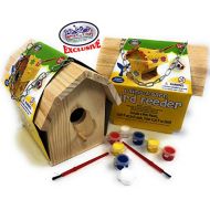 Mattys Toy Stop Paint A Barn Wooden Birdhouse & Bird Feeder (Includes Paints & Brushes) Gift Set Bundle 2 Pack