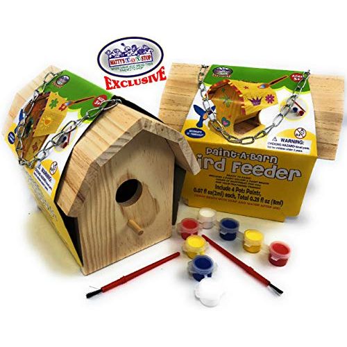  Mattys Toy Stop Paint A Barn Wooden Birdhouse & Bird Feeder (Includes Paints & Brushes) Gift Set Bundle 2 Pack