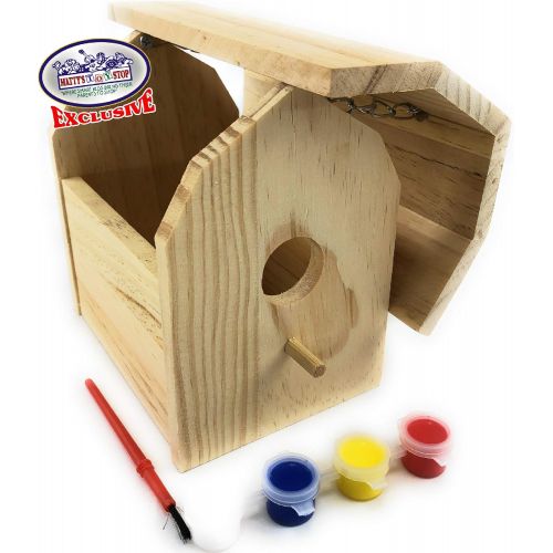  Mattys Toy Stop Paint A Barn Wooden Birdhouse & Bird Feeder (Includes Paints & Brushes) Gift Set Bundle 2 Pack