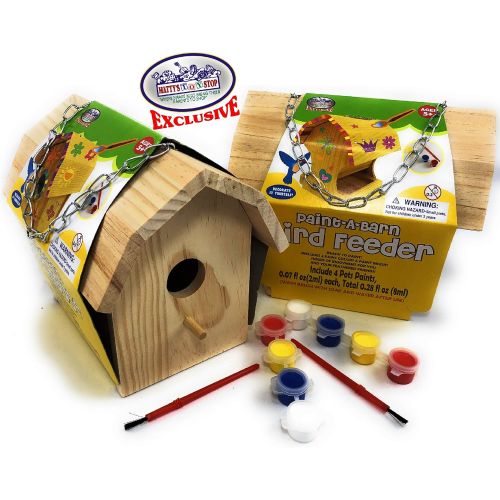  Mattys Toy Stop Paint A Barn Wooden Birdhouse & Bird Feeder (Includes Paints & Brushes) Gift Set Bundle 2 Pack