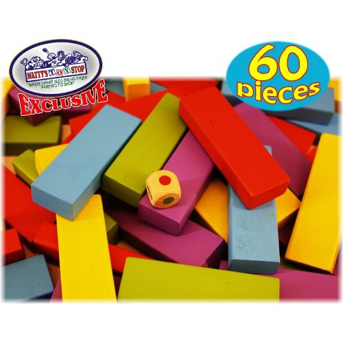 [아마존베스트]Matty's Toy Stop Mattys Mix-Up 60pc Large Colorful Wooden Tumble Tower Deluxe Stacking Game with Storage Bag