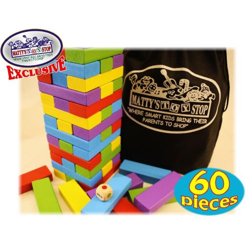  [아마존베스트]Matty's Toy Stop Mattys Mix-Up 60pc Large Colorful Wooden Tumble Tower Deluxe Stacking Game with Storage Bag