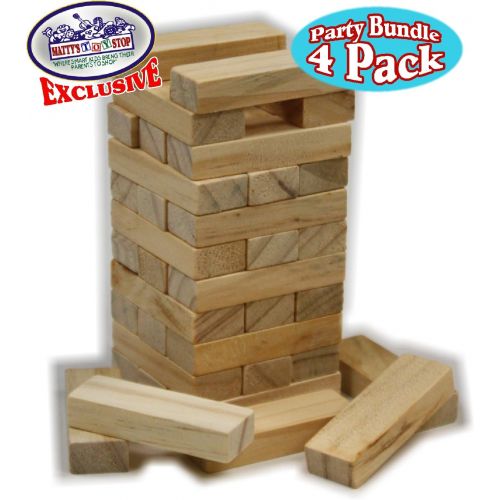  [아마존베스트]Matty's Toy Stop Mini Wooden Tower 36 Piece Stacking Game (4.25) Gift Set Party Favor Bundle - 4 Pack