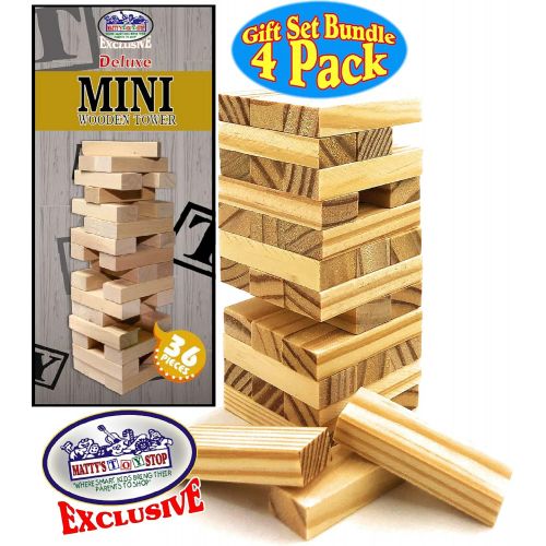  [아마존베스트]Matty's Toy Stop Mini Wooden Tower 36 Piece Stacking Game (4.25) Gift Set Party Favor Bundle - 4 Pack