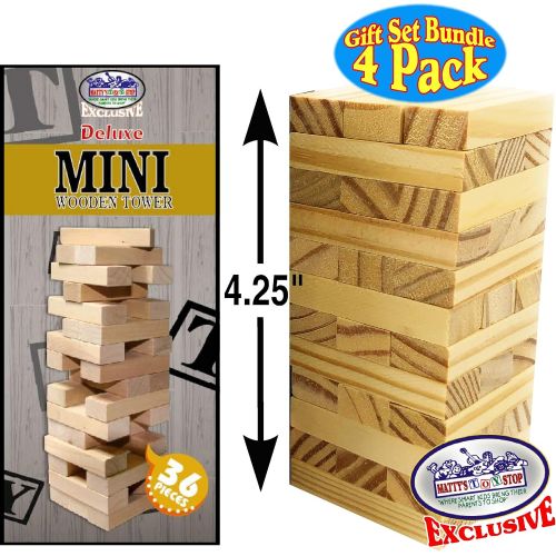  [아마존베스트]Matty's Toy Stop Mini Wooden Tower 36 Piece Stacking Game (4.25) Gift Set Party Favor Bundle - 4 Pack