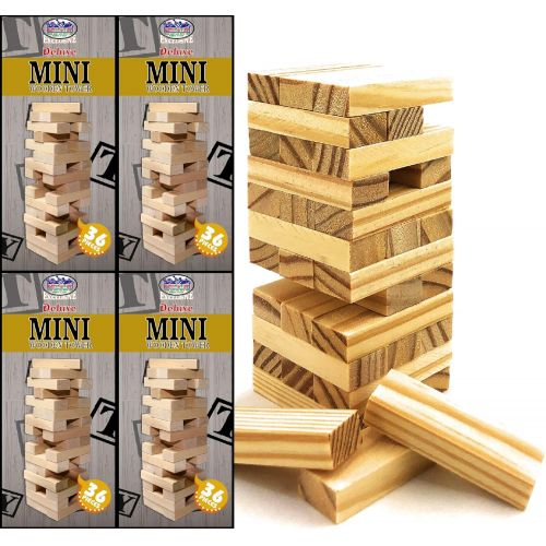  [아마존베스트]Matty's Toy Stop Mini Wooden Tower 36 Piece Stacking Game (4.25) Gift Set Party Favor Bundle - 4 Pack