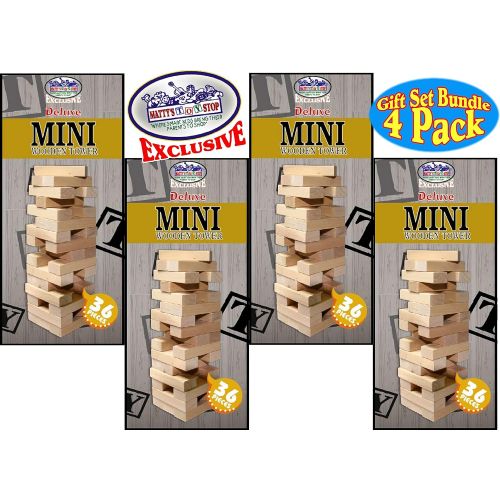  [아마존베스트]Matty's Toy Stop Mini Wooden Tower 36 Piece Stacking Game (4.25) Gift Set Party Favor Bundle - 4 Pack