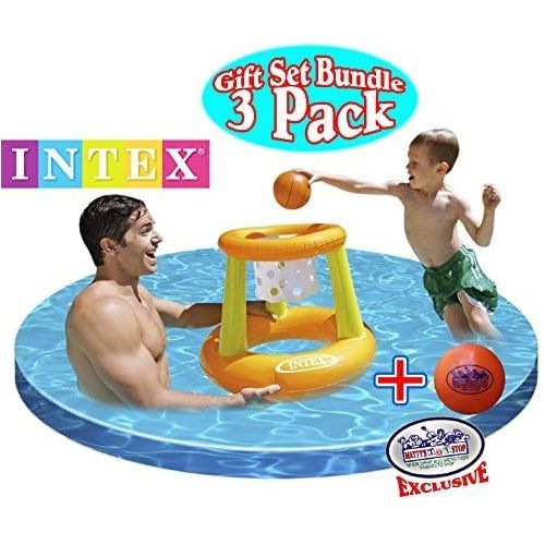 인텍스 Intex Floating Pool Volleyball Game & Floating Hoops Basketball Game with Exclusive Mattys Toy Stop 4.25 Vinyl Basketball Gift Set Bundle - 3 Pack - Colors May Vary