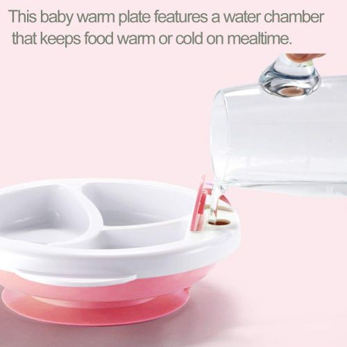  Matyz Stay Put Suction Warm Plate for Baby - Divided Plate for Kids - Divided Toddler Plate with Bonus Spoon - Microwave & Dishwasher Safe - BPA Free (Pink)