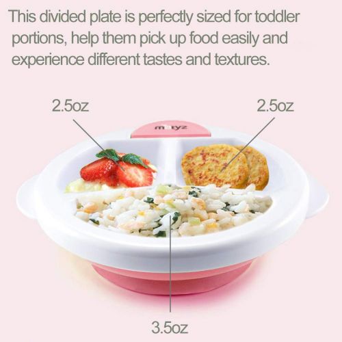  Matyz Stay Put Suction Warm Plate for Baby - Divided Plate for Kids - Divided Toddler Plate with Bonus Spoon - Microwave & Dishwasher Safe - BPA Free (Pink)